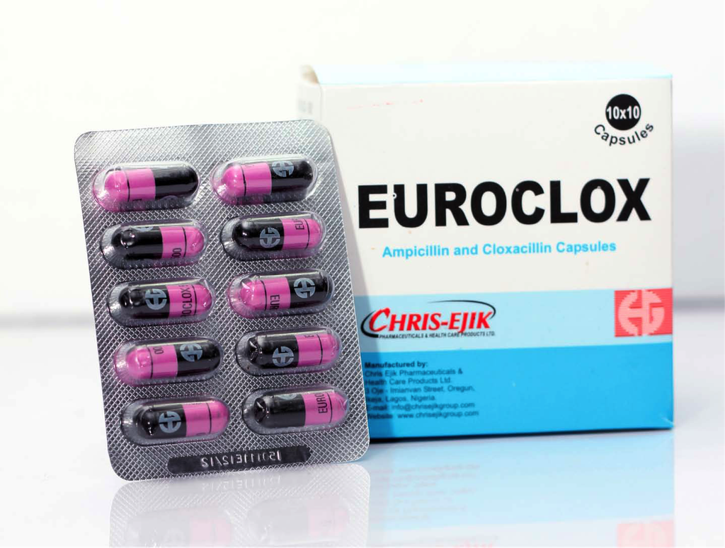 Euroclox (Ampicillin 250mg and Cloxacillin 250mg) 10 x 10 Capsules