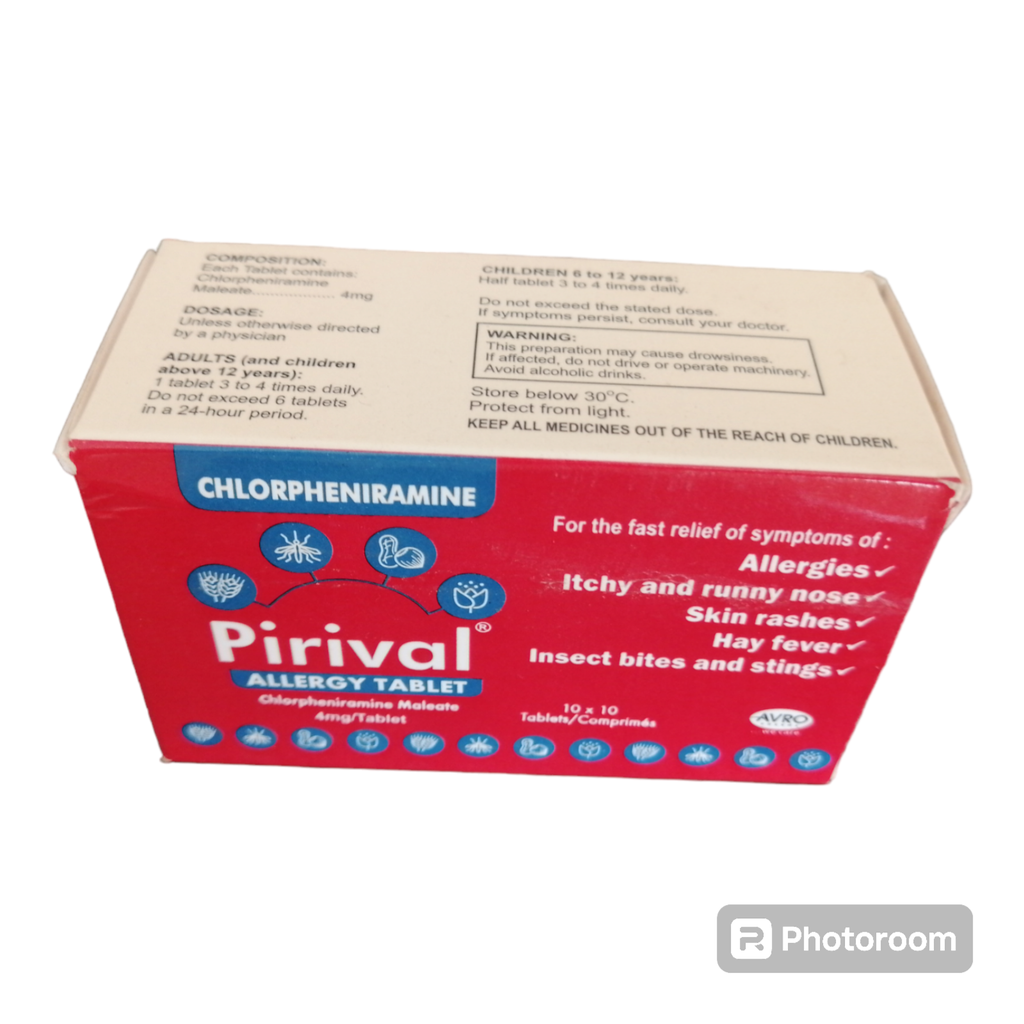 Pirival allergy (Chlorpheniramine Maleate 4mg) Tablets